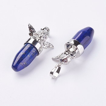 Natural Lapis Lazuli Pendants, with Brass Finding, Cupid/Cherub, Platinum, 38x22x12mm, Hole: 5x7mm
