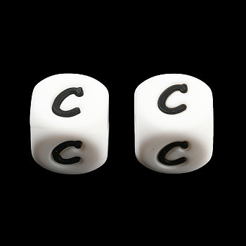 20Pcs White Cube Letter Silicone Beads 12x12x12mm Square Dice Alphabet Beads with 2mm Hole Spacer Loose Letter Beads for Bracelet Necklace Jewelry Making, Letter.C, 12mm, Hole: 2mm