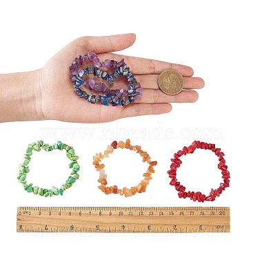 7Pcs 7 Colors Unisex Chip Natural & Synthetic Gemstone Beaded Stretch Bracelets(BJEW-SZ0001-017)-5