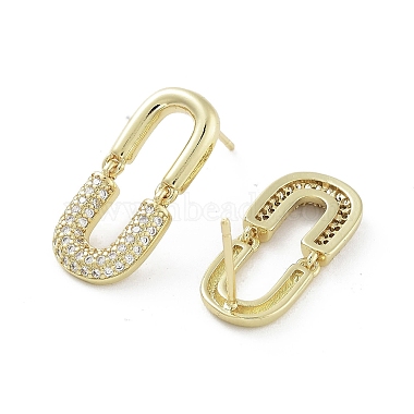 Oval Brass with Cubic Zirconia Dangle Stud Earrings(EJEW-Q811-32G)-2