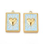 304 Stainless Steel Pendants, with Enamel, Rectangle with Heart & Word Love Charms, Ion Plating(IP), Real 18K Gold Plated, Light Sky Blue, 28x18x3mm, Hole: 1.4~1.5mm(STAS-N108-26C-G)