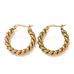 Iron Plating(IP) 304 Stainless Steel Twist Rope Hoop Earrings for Women, Long-Lasting Plated,, Golden, 24.5x24x5mm, Pin: 0.8x1mm(X-EJEW-G298-07B-G)