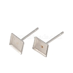 Tarnish Resistant Earring Cabochon Settings 304 Stainless Steel Ear Studs Blank Settings, Stainless Steel Color, Square Tray: 6x6mm, 6x6x1mm, Pin: 0.5mm(STAS-Q170-09)