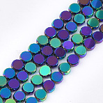 Electroplate Glass Beads Strands, Faceted, Flat Round, Indigo, 10x4.5~5mm, Hole: 1mm, about 58~60pcs/strand, 22.83~23.62 inch(58~60cm)(EGLA-S176-6B-E02)
