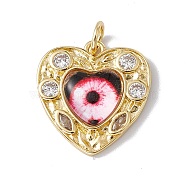 Brass Micro Pave Clear Cubic Zirconia Pendants, with Resin and Jump Rings, Lead Free & Cadmium Free, Heart with Eye, Real 18K Gold Plated, Black, 21x19.5x4.5mm, Hole: 4mm(KK-I692-03G-02)