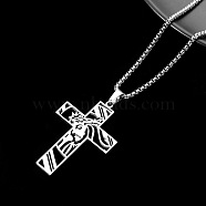 Stainless Steel Hollow Cross Pendant Necklaces, Titanium Steel Box Chain Necklace for Men, Hip-hop Style(ZL9488-2)