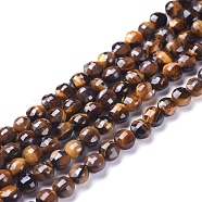 Natural Tiger Eye Beads Strands, Faceted, Flat Round, 6~7x4~4.5mm, Hole: 1mm, about 61~64pcs/strand, 14.96 inch(38cm)(G-L538-009C)