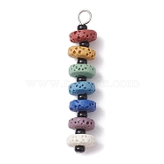 Chakra Natural Lava Rock Dyed Beaded Pendants, with Black Glass Seed Beads, Disc Charms, Platinum, 43x8mm, Hole: 2.5mm(PALLOY-JF02545-01)