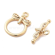 Brass Toggle Clasps, Dragonfly, Real 18K Gold Plated, Ring: 7x12x2mm, Hole: 1.5mm; Bar: 17x9x4mm, Hole: 1.5mm(KK-L222-009G)