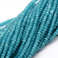 Dyed Natural Malaysia Jade Rondelle Beads Strands, Faceted, Light Sea Green, 4x2~3mm, Hole: 1mm, about 115pcs/strand, 14 inch(G-E316-2x4mm-06)