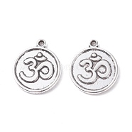 Tibetan Style Alloy Pendants, Flat Round, Antique Silver, 21x18x2mm, Hole: 1.4mm(FIND-XCP0001-41)