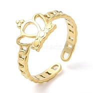 304 Stainless Steel Hollow Crown Open Cuff Ring for Women, Real 14K Gold Plated, Inner Diameter: 17mm(RJEW-I098-21G)