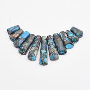 Assembled Gold Line and Imperial Jasper Beads Strands, Graduated Fan Pendants, Focal Beads, Dyed, Dodger Blue, 16~39x9.5~10x5mm, Hole: 1mm, 11pcs/strand, 3.27 inch(G-P298-K05)