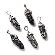 Synthetic Black Imperial Jasper Pendants, Faceted, with Platinum Tone Brass Findings, Lead free & Cadmium Free, Bullet, 27~30x9~10x7~8mm, Hole: 4x3mm(G-K329-19P)