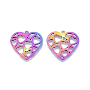 Ion Plating(IP) 201 Stainless Steel Pendants, Hollow, Heart, Rainbow Color, 23.5x25x1.5mm, Hole: 1.4mm(STAS-N098-100M)