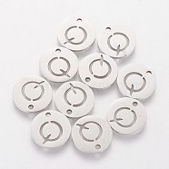201 Stainless Steel Charms, Flat Round with Letter, Stainless Steel Color, Letter.Q, 12x1mm, Hole: 1.5mm(STAS-Q201-T051-Q)