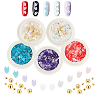 Olycraft 5 Boxes 5 Colors Nail Art Sakura Sequins Glitter & Metal Ball Nails DIY Decorations Set, Nail Art Decoration Accessories for Women, Mixed Color, 3x2mm, 1 box/color(MRMJ-OC0003-40)