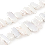 Electroplated Shell Pearl Beads Strands, White, Nuggets, 7~11x9~30.5x3~6mm, Hole: 1.2mm, about 45pcs/strand, 15.75~16.26 inch(40~41.3cm)(BSHE-C007-B01-01)