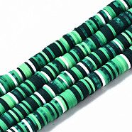 Handmade Polymer Clay Beads Strands, for DIY Jewelry Crafts Supplies, Heishi Beads, Disc/Flat Round, Green, 8x0.5mm, Hole: 2mm, about 320~447pcs/strand, 15.75 inch~16.14 inch(40~41cm)(CLAY-N008-010-H51)