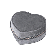 Heart Velvet Jewelry Storage Zipper Boxes, Jewelry Organizer Travel Case, for Necklace, Ring Earring Holder, Gray, 9.5x10.4x4.3cm(PAAG-PW0003-02C)