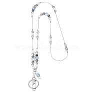 Glass Beaded Chain ID Card Lanyards, Retractable Badge Holder Reel, with Swivel Clasp & Keychain, White, 470mm(AJEW-WH0324-49)