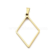 304 Stainless Steel Open Back Bezel Pendants, For DIY UV Resin, Epoxy Resin, Real 18K Gold Plated, Rhombus, 39x26x3mm, Hole: 8x4mm(STAS-Z091-05G-01)