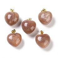 Natural Peach Moonstone Pendants, Heart Charms with Brass Snap on Bails, Golden, 18x15.5x10mm, Hole: 5x3mm(G-J386-H13-G)