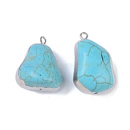 Synthetic Turquoise Pendants, with Brass Findings, Nuggets Charms, Platinum, 22~27.5x17~19x14~17mm, Hole: 2mm(KK-F868-32P-02)