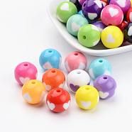 Mixed Color Heart Acrylic Beads for Chunky Necklaces, Round, about 16mm in diameter, hole: 3mm(X-YPL454)