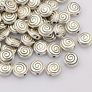 Tibetan Style Alloy Beads, Lead Free and Cadmium Free, Flat Round, Antique Silver, 8x8x4mm, Hole: 1mm(K0NS8041)