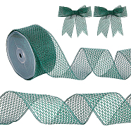Polyester Mesh Ribbon, Flat, Green, 1-7/8 inch(49mm), about 19.69 Yards(18m)/Roll(DIY-WH0292-83A)
