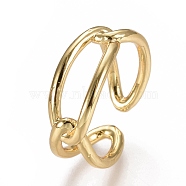 Brass Cuff Rings, Open Rings, Real 18K Gold Plated, Size 7, Inner Diameter: 17mm(RJEW-F105-01G)