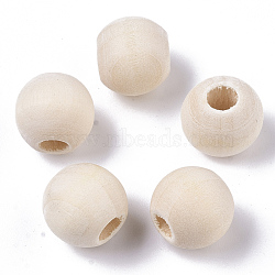 Unfinished Natural Wood European Beads, Lager Hole Beads, Round, Floral White, 12x10.5mm, Hole: 5mm(X-WOOD-Q041-04E)