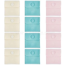 CRASPIRE 3 Colors Square Velvet Jewelry Bags, with Snap Fastener, Mixed Color, 6.7~7.3x6.7~7.3x0.95cm, 3pcs/color, 9pcs/bag(TP-CP0001-03B)