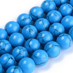 Synthetic Turquoise Beads Strand, Dyed, Round, Dodger Blue, 10mm, Hole: 1mm, about 40pcs/Strand, 16 inch(40.64cm)(TURQ-H063-10mm-03)