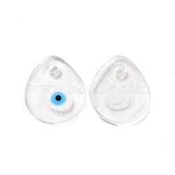 Handmade Lampwork Evil Eye Pendants, Flat Teardrop, Clear, 34x30x5mm, Hole: 4mm(LAMP-E106-01C)