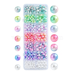 420Pcs 12 Style Rainbow ABS Plastic Imitation Pearl Beads, Gradient Mermaid Pearl Beads, Round, Mixed Color, 5.5~8x5~7.5mm, Hole: 1.5~2mm(OACR-FS0001-27)