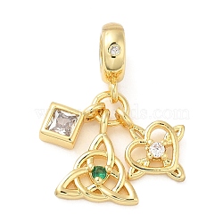 Rack Plating Brass with Cubic Zirconia Pendants, Long-Lasting Plated, Cadmium Free & Lead Free, Real 18K Gold Plated, 25.5mm, Hole: 4.8mm(KK-Q784-21G)