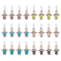 Lampwork & Glass Pendant Decoratons, with Alloy Lobster Claw Clasps, Angel, Antique Silver & Platinum, 44mm, 24pcs/set(HJEW-GO00027)