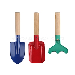 3Pcs Garden Tools Set for Kids, Children Beach Sandbox Toy, Including Rake & Shovel with Wood Handle, Mixed Color, 155x75mm(PW-WG2C79F-03)