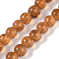 Handmade Gold Sand Lampwork Beads, Round, Peru, 8~8.5x7.5~8mm, Hole: 1.5mm, about 48pcs/strand, 14.02''(35.6cm)(LAMP-Z009-01G)