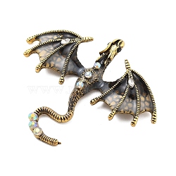 Alloy Rhinestone Cabochons, Dragon, Antique Golden, Black, 57x67.5x9mm(FIND-U016-01AG-04)