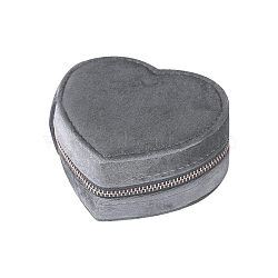 Heart Velvet Jewelry Storage Zipper Boxes, Jewelry Organizer Travel Case, for Necklace, Ring Earring Holder, Gray, 9.5x10.4x4.3cm(PAAG-PW0003-02C)