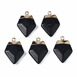 Faceted Glass Pendants, with Rack Plating Brass Findings and Iron Loop, Golden, Twist Teardrop, Black, 25~26x17.5x6.5mm, Hole: 1.8mm(G-S359-335-B01)