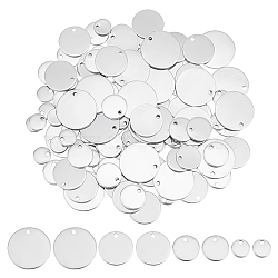 220Pcs 4 Style 304 Stainless Steel Charms, Flat Round, Stainless Steel Color, 7~16x0.8~1mm, Hole: 1~1.4mm(STAS-DC0012-50)