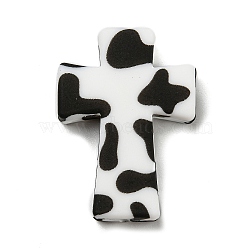 Cross with Cow Silicone Focal Beads, Chewing Beads For Teethers, DIY Nursing Necklaces Making, Black, 35x25x8mm, Hole: 2mm(SIL-G006-02D)