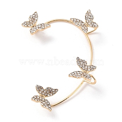 Butterfly Crystal Rhinestone Cuff Earrings for Girl Women Gift, Brass Earrings for Non-Piercing Ear, Golden, 63x41.5x10.5mm(EJEW-F275-02A-G)