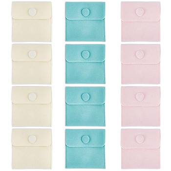 3 Colors Square Velvet Jewelry Bags, with Snap Fastener, Mixed Color, 7x7x0.95cm, 4pcs/color, 12pcs/bag