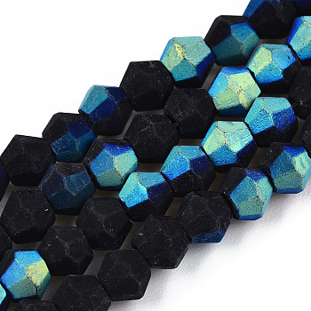 Imitate Austrian Crystal Bicone Frosted Glass Beads Strands, Grade AA, Faceted, Bicone, Black, 2.9~3.3x2.5mm, Hole: 0.7mm, about 145~150pcs/strand, 16.34~16.54 inch(41.5~42cm)