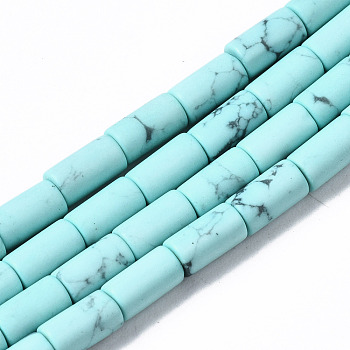 Synthetic Turquoise Beads Strands, Dyed, Column, Pale Turquoise, 5~6x3mm, Hole: 0.8mm, about 62~63pcs/strand, 15.35~15.75 inch(39~40cm)